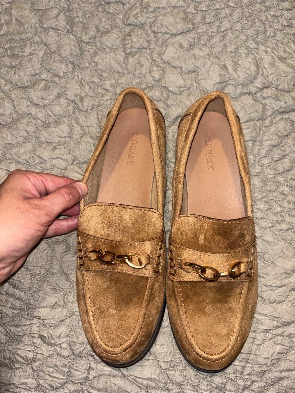 Old Navy Tan FauxSuede Loafers with Chain Accent - Women